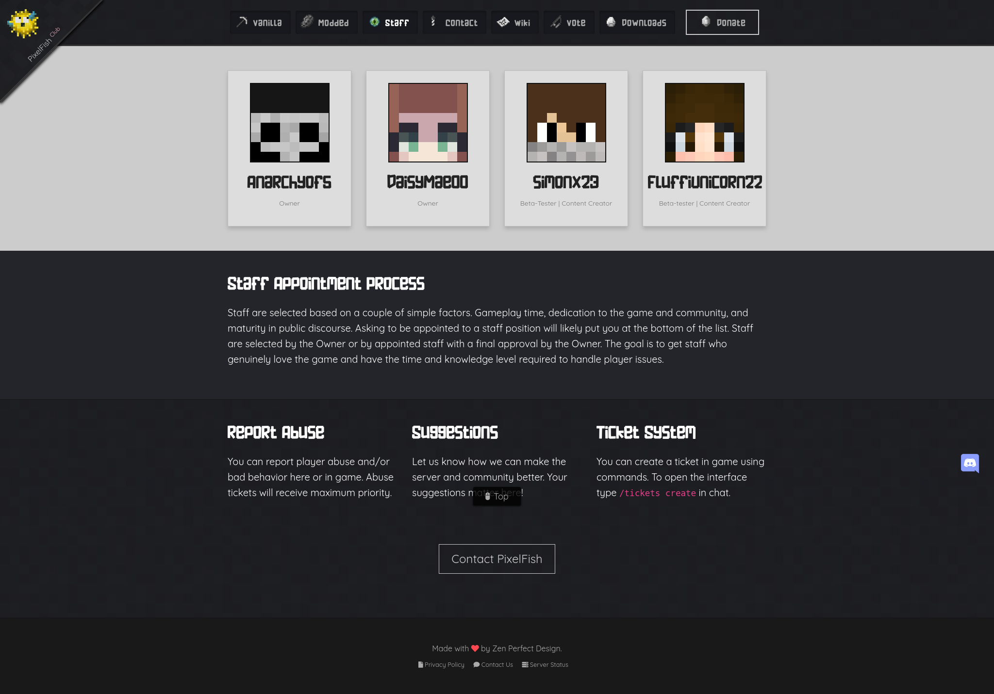 PixelfishMC Staff Page