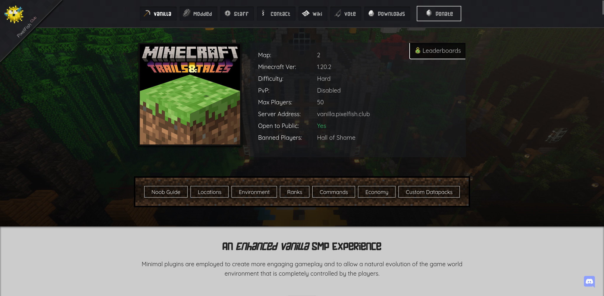 Vanilla Server page screenshot